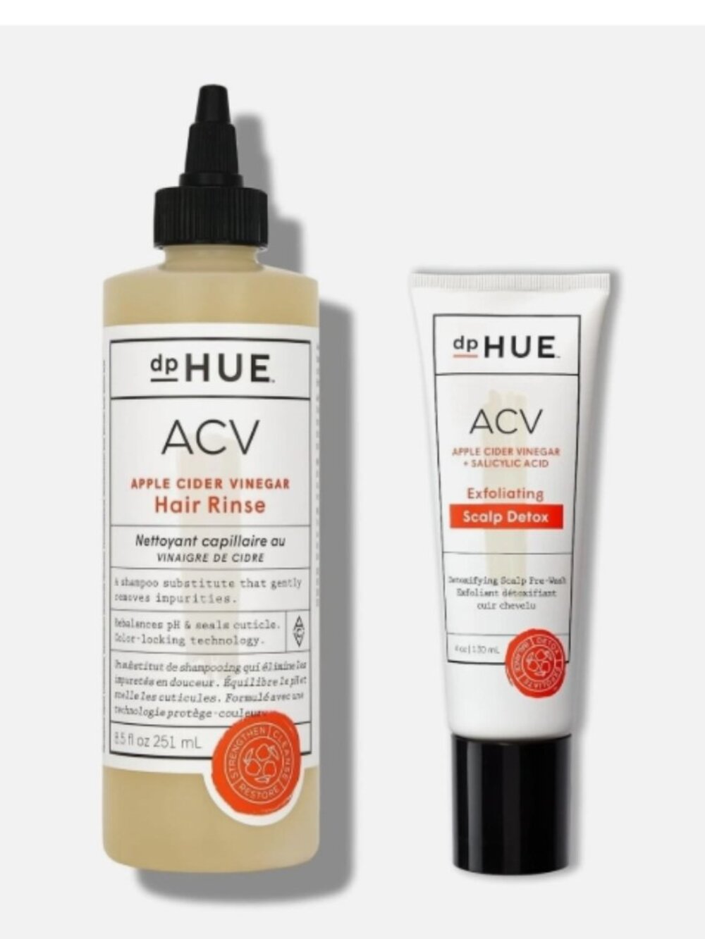 dpHUE Apple Cider Vinegar Hair Rinse (2 oz) + ACV Exfoliating Scalp Detox (.5oz)